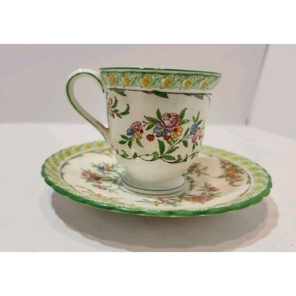 Vintage Mintons Bone China Green Floral Demitasse Teacup And Saucer - Picture 5 of 14